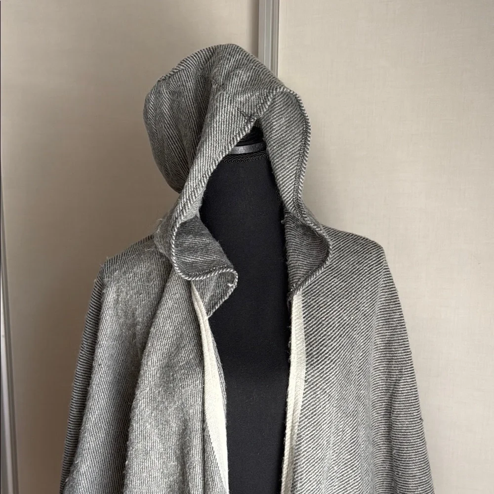 Elegant Gray Hooded Shawl with Fringe